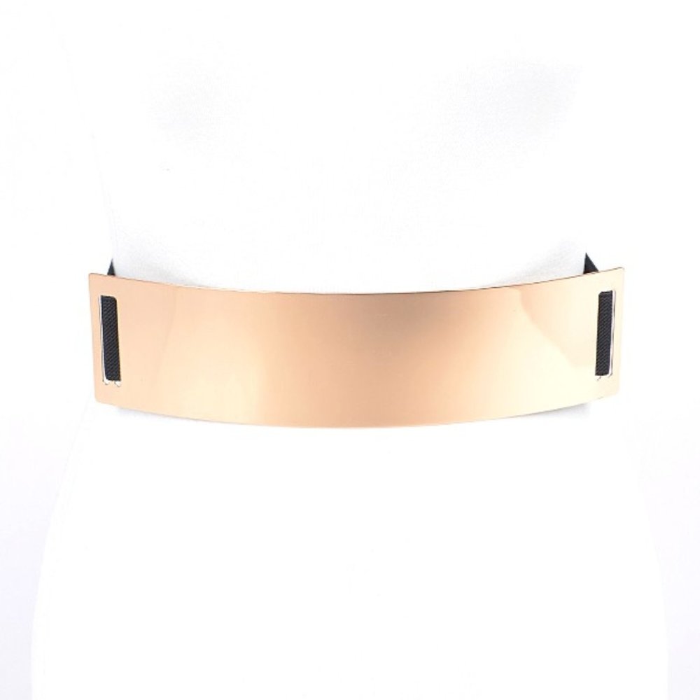 BNWT Plus Size Metal Plaque Elastic Fashion Belt Gold Stretch Belt